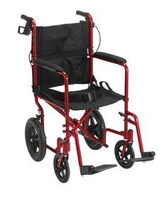 43-3044 Lightweight Expedition Transport Wheelchair with Hand Brakes, Red