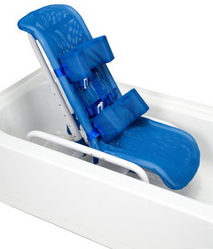 Reclining bath chair with safety harness