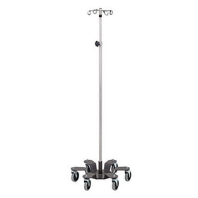 Clinton 50-1956 Clinton, 4-Hook IV Pole, Heavy-Duty Infusion Pump Stand, Stainless Steel, 6-Leg