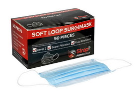 Strapit 70-0663-50 Strapit Surgimask Face Masks, 3 ply disposable with ear loops, ASTM Level 2, Box of 50