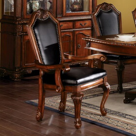 ACME Chateau De Ville Arm Chair (Set-2) in Black PU & Cherry 10039