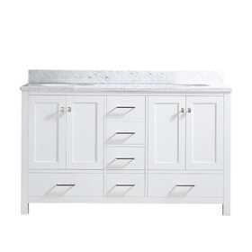 60" Double Bathroom Vanity with Carrera Marble Top in White with Ceramic Sink 11060DWH-21WH-R