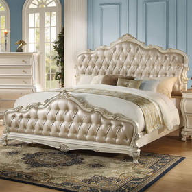 Acme Chantelle Queen Bed in Rose Gold PU & Pearl White 23540Q