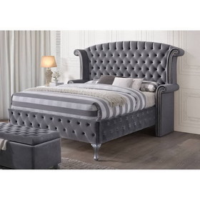 Acme Rebekah Queen Bed in Gray Velvet 25820Q