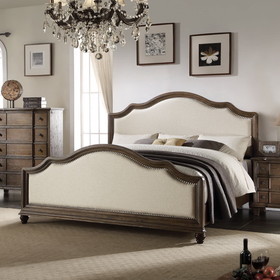 Acme Baudouin Queen Bed in Beige Linen & Weathered Oak 26110Q
