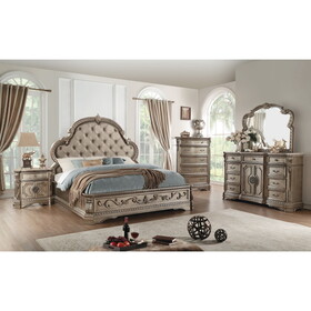 ACME Northville Eastern King Bed in PU & Antique Silver 26927EK