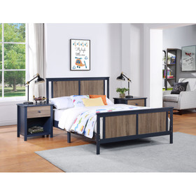 Connelly Full Bed Midnight Blue/Vintage Walnut 27512-MBL