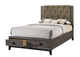 Acme Avantika Eastern King Bed with Storage, Fabric & Rustic Gray Oak 27667EK