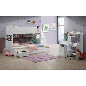 ACME Meyer Twin/Full Bunk Bed w/Storage Ladder & Drawers, White 38150