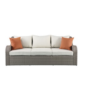 Acme Salena Patio Sectional & 2 Ottomans (2 Pillows) in Beige Fabric & Gray Wicker 45010