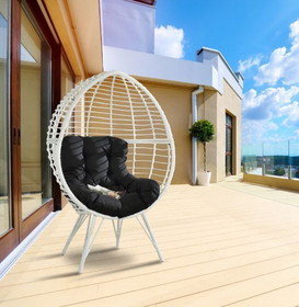ACME Galzed Patio Lounge Chair, Black Fabric & White Wicker 45109