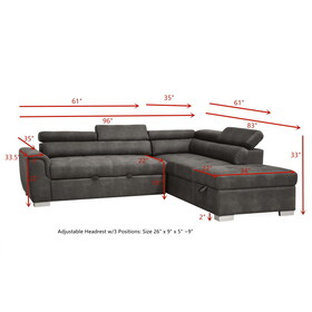 ACME Thelma Sectional Sofa w/Sleeper & Ottoman in Gray Polished Microfiber 50275