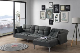 ACME Duzzy Reversible Adjustable Sectional Sofa w/2 Pillows, Dark Gray Fabric 50485