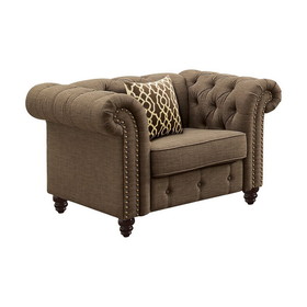 Acme Aurelia Chair with 1 Pillow, Brown Linen 52427