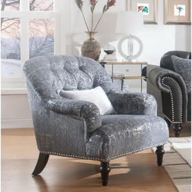 ACME Gaura Chair & 1 Pillow in Pattern Gray Velvet 53092