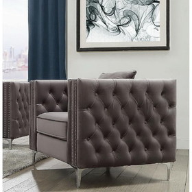Acme Gillian II Chair & 2 Pillow in Dark Gray Velvet 53389