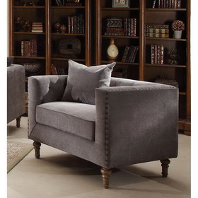 Acme Sidonia Chair & 1 Pillow in Gray Velvet 53582