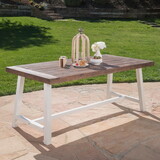 Outdoor Dark Brown Sandblast Finish Acacia Wood Dining Table with White Rustic Metal Finish Frame 54561-00SBRN