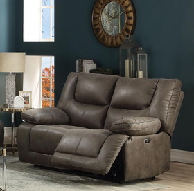 Acme Harumi Loveseat (Power Motion), Gray Leather-Aire 54896
