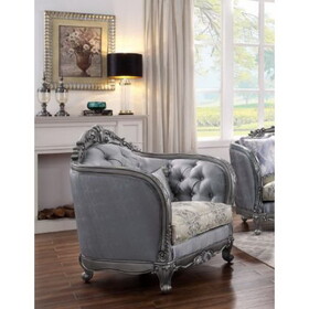 ACME Ariadne Chair w/1 Pillow, Fabric & Platinum 55347