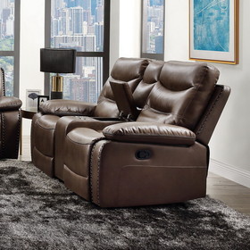 Acme Aashi Loveseat with Console (Motion), Brown Leather-Gel Match 55421