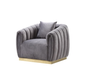 Acme Elchanon Chair with Pillow in Gray Velvet & Gold Finish 55672