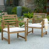 Outdoor Acacia Wood Club Chairs, 2-pcs Set, Natural Stained / White, 25.5