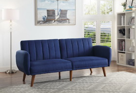 Acme Bernstein Adjustable Sofa, Blue Linen & Walnut Finish 57190