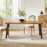 Della Acacia Wood Dining Table, Natural Stained with Rustic Metal, 32.25 in x 69 in x 29.5 in, Brown, Grey