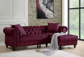 ACME Adnelis Sectional Sofa w/2 Pillows, Red Velvet 57315