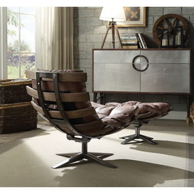 Acme Gandy Chair & Ottoman (2pc Pk) in Retro Brown Top Grain Leather 59530