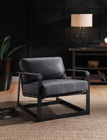 ACME Locnos Accent Chair in Gray Top Grain Leather & Black Finish 59944