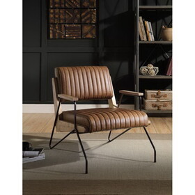 ACME Eacnlz Accent Chair in Cocoa Top Grain Leather & Matt Iron Finish 59947