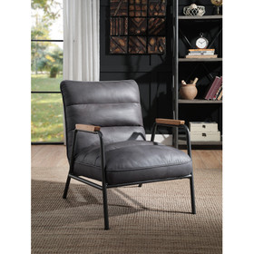 ACME Nignu Accent Chair in Gray Top Grain Leather & Matt Iron Finish 59950