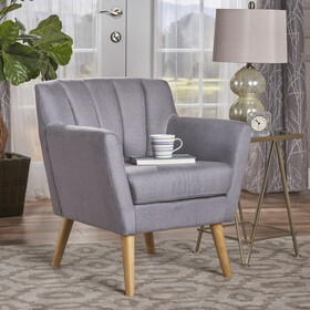 Mid-Century Modern Fabric Club Chair, Light Grey / Natural
