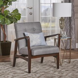 Mid Century Modern Fabric Club Chair with Wood Frame, Grey and Dark Espresso