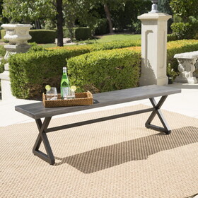 Outdoor Aluminum Dining Bench with Steel Frame, Grey / Black 61625-00BGRYMP1