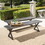 Outdoor Aluminum Dining Benches with Steel Frame, 2-pcs Set, Grey / Black