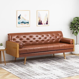 Adelaide Mid-Century Modern Tufted Sofa with Rolled Accent Pillows 61688-00PUCOGN