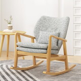 Solid Wood Rocking Chair with Light Gray Linen Cushion