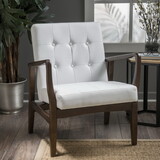 Mid Century Modern Faux Leather Club Chair with Wood Frame, White and Dark Espresso