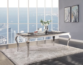 Acme Fabiola Dining Table in Stainless Steel & Black Glass 62070