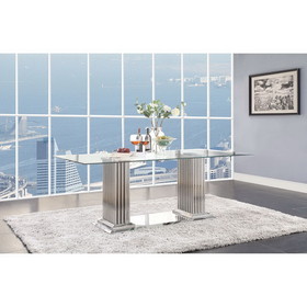 Acme Cyrene Dining Table in Stainless Steel & Clear Glass 62075