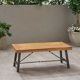 Outdoor Acacia Wood Coffee Table, Teak Finish / Rustic Metal Brown and Black, 27.25"D x 45.75"W x 18"H 62348.00