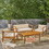 Outdoor 4-Seater Acacia Wood Chat Set with Coffee Table with Cushions, Teak and Beige