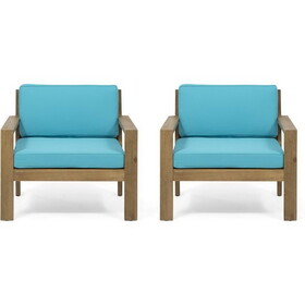 Outdoor Acacia Wood Club Chairs with Cushions (Set of 2)