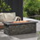 Outdoor Patio Concrete Fire table, Rectangle Gas Burning 56-inch Fire Pit - 50, 000 BTU, Stone Pattern Fire Table, Grey 63666-00-50K
