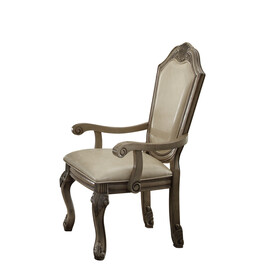 ACME Chateau de Ville Arm Chair (Set-2), Synthetic Leather & Antique White 64068A