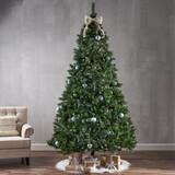 9'Glitter Bristle Mixed Hinged Tree with 72 Red Berry and 73 Pine Cones and 2099 tips,Dia:66