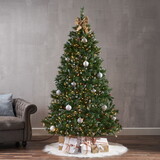 7' Mixed Frosted Hinged Tree with 52 Frosted Pine Cones and 26 Red Berry and 450 Clear Lights-UL,Dia:53
